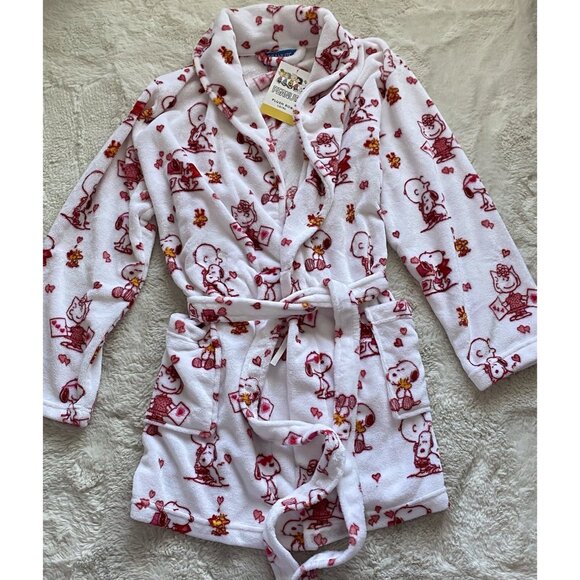 Peanuts Snoopy Charlie Brown Whole Gang Valentines Soft Robe Women’s Sz L / XL - Picture 1 of 10